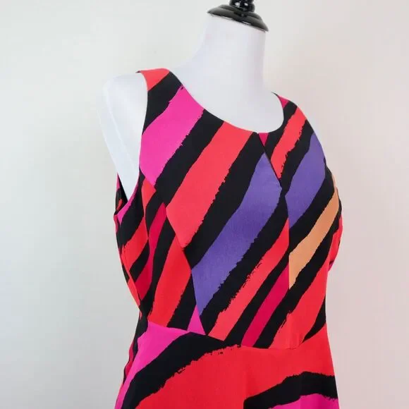 Cabi Size S Fete Dress Vibrant Multicolor Striped Chiffon Fit & Flare - Picture 8 of 12